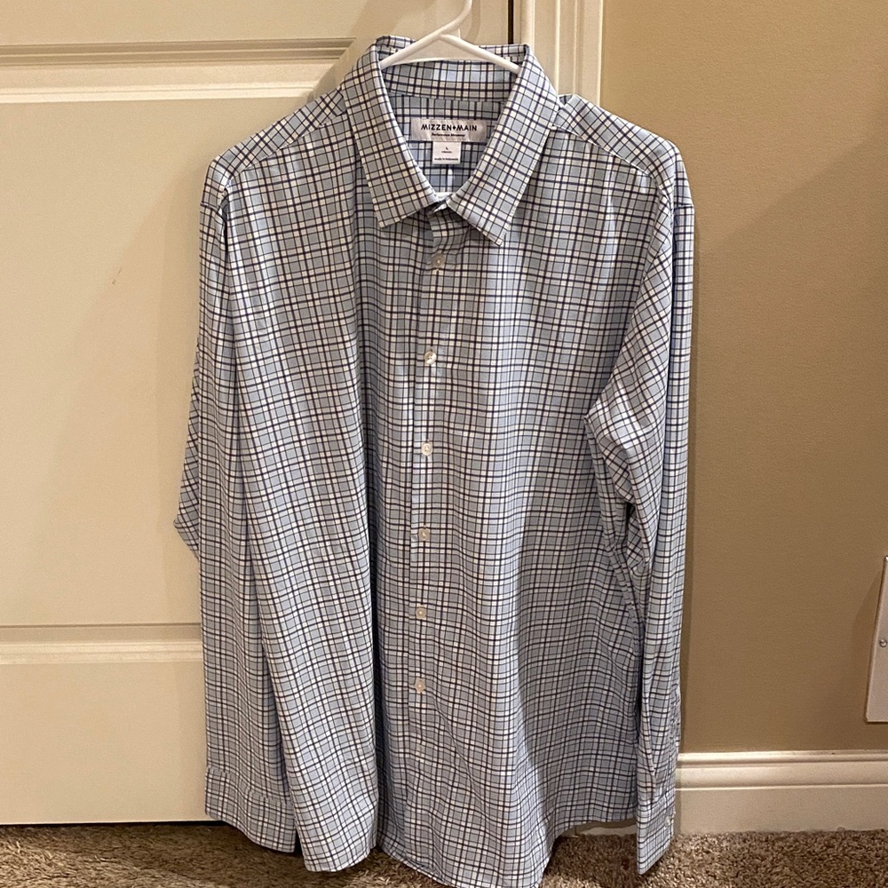 Mizzen+Main Men's Checkered Shirt - Blue and White